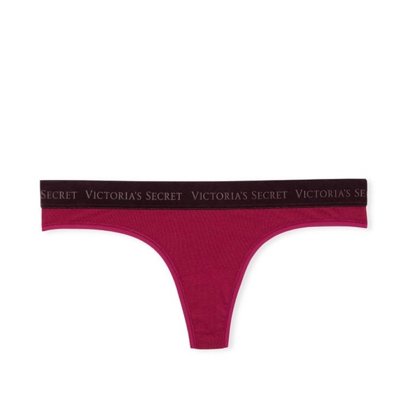 VICTORIA'S SECRET Logo Cotton Thong Panty - Velvet Claret Red - Picture 1 of 4